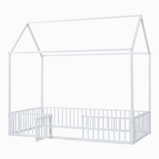 Metal House Bed With Fence And Door
