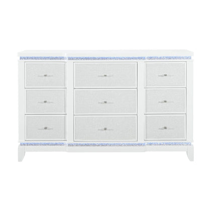 Adalid - Dresser With LED Light And Glittered Drawer Fronts - White