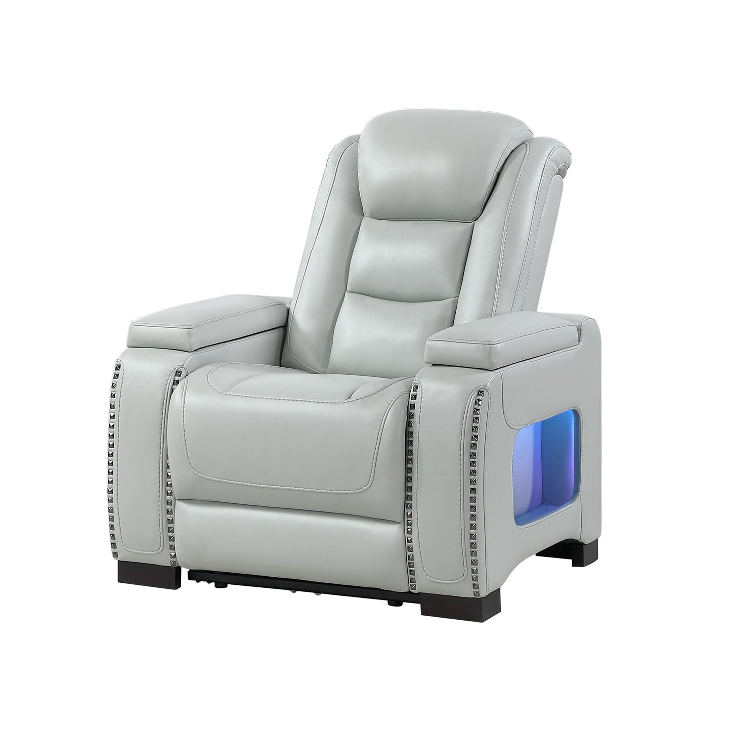 Power Recliner With Power Headrest And LED Bookshelf Arms, USB Charging - Gray