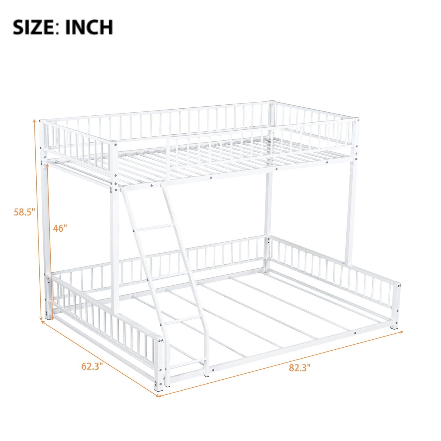 Bunk Bed Frame With Ladder And Safety Guardrails