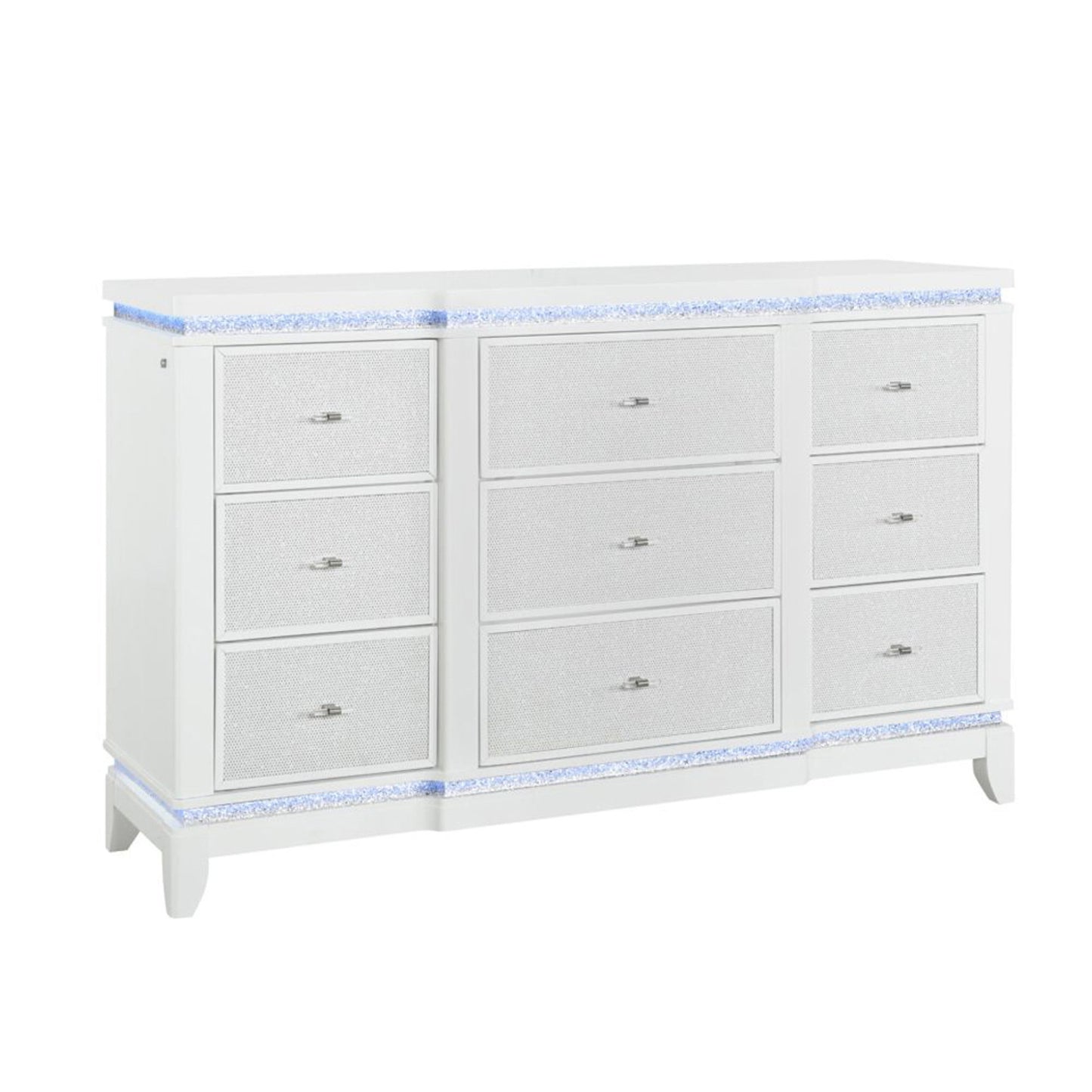 Adalid - Dresser With LED Light And Glittered Drawer Fronts - White
