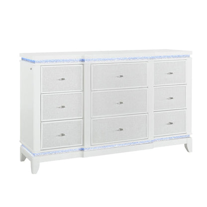 Adalid - Dresser With LED Light And Glittered Drawer Fronts - White