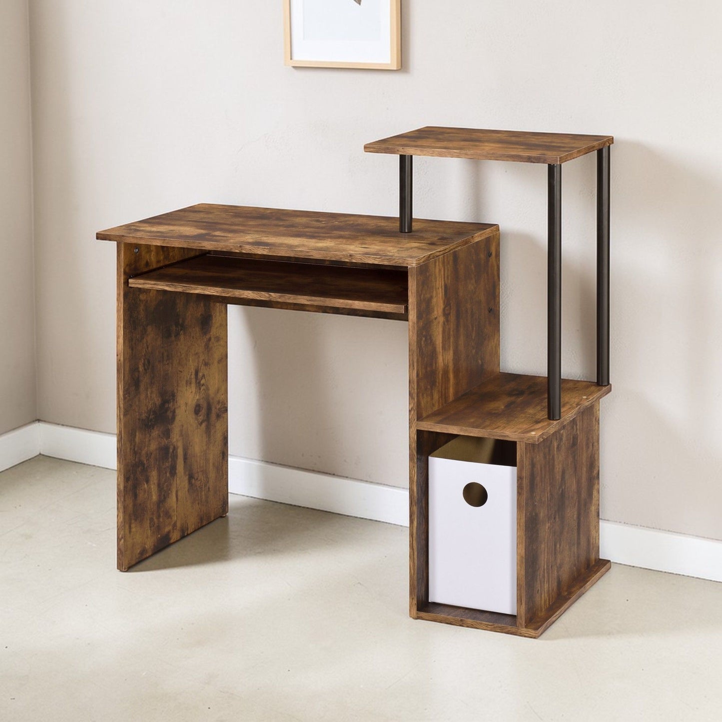 Lyphre - Computer Desk - Weathered Oak / Black