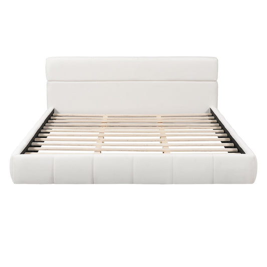 Upholstered Platform Bed Frame With Soft Boucle Headboard