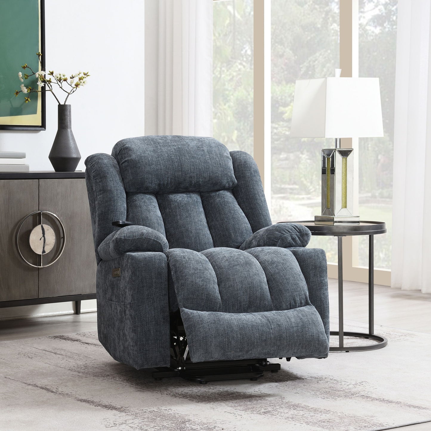 Power Motion Recliner With Lift Heating Massage Function - Blue