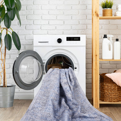 Maval - 6' X 9' Washable Area Rug - Blue / Cream