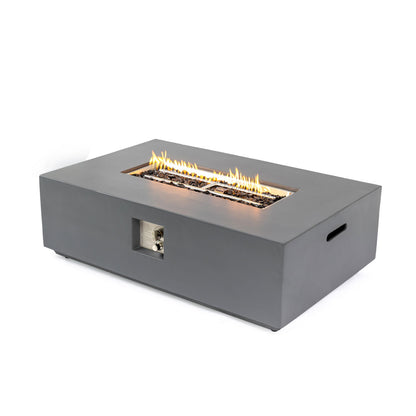 Volon - Rectangular Fire Pit Table, Propane Powered, 50,000 BTU - Light Gray