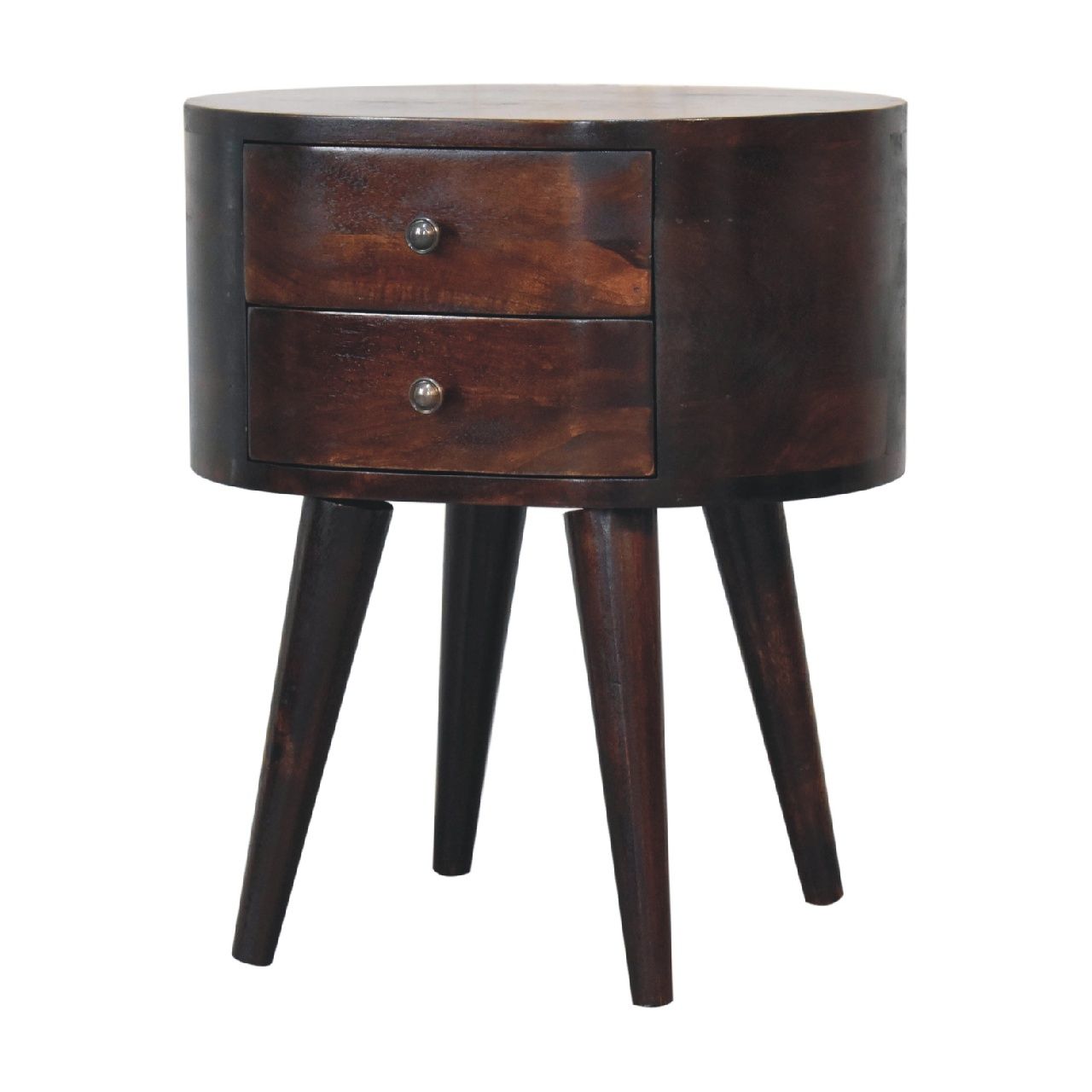 Rounded Wooden Bedside Table - Walnut